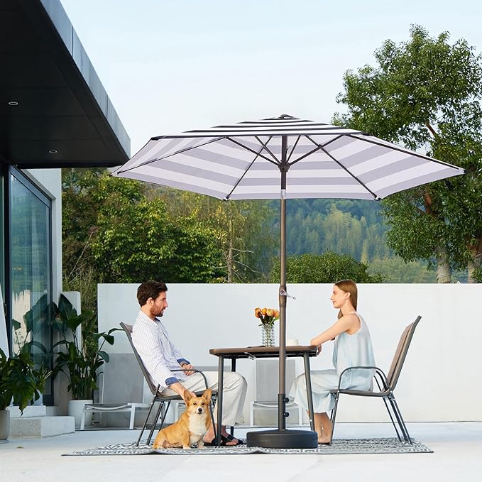 JEAREY 7.5FT Patio Umbrella Outdoor Market Umbrella with 6 Sturdy Ribs, Push Button Tilt/Crank Table Umbrella for Garden, Deck, Backyard and Pool, Black & White Stripe JEAREYOutdoorsCollection