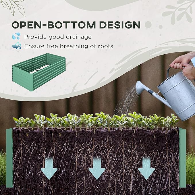 Outsunny Galvanized Raised Garden Bed Kit with Reinforcing Bars, Large and Tall Metal Planter Box for Vegetables, Flowers and Herbs, 6' x 3' x 2', Light Green Outsunny