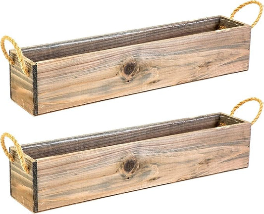 20" Rectangular Rustic Wood Planter with Handle and Plastic Liner l Rustic Barn Wood l Country Style, Home and Wedding Decorations, Garden Ornaments (20x4 w Handle Set of 2, Natural) Rootora