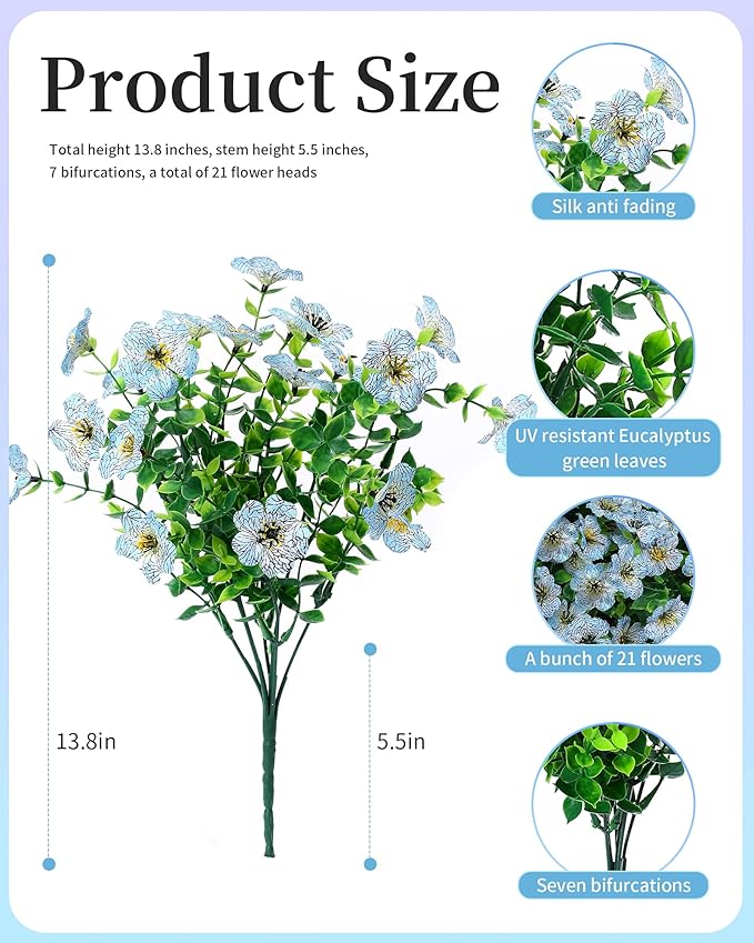 JAKY-Global Faux Artificial Plants Outdoor Flowers Spring Summer Decoration 16 Bundles Fake Eucalyptus Silk Daisy UV Resistant Realistic for Outside Planters,Pot,Front Porch,Patio,Yard Decor JAKY-Global
