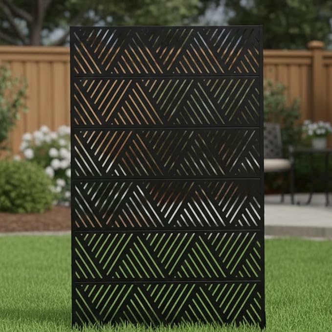 Casaphoria Metal Privacy Screen Outdoor, 72" H x 47" W Freestanding Decorative Privacy Screen for Patio Deck Balcony Garden with Stable Base, Triangular Black Casaphoria