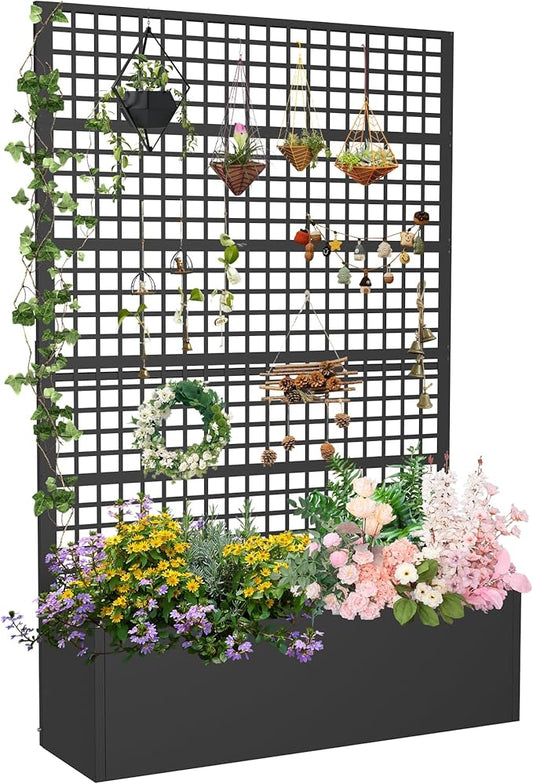 Metal Planter Box with Trellis 47" L x 16" W x 72" H, Raised Garden Bed with Privacy Screen, Privacy Planters for Climbing Plants, Flowers, Vegetables, Fruits Toriexon
