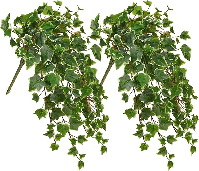 Hollyone 2pcs Artificial Hanging Plants 24" Fake Ivy Vine Faux Ivy Leaves Hanging Plant Greenery for Wall House Room Patio Indoor Outdoor Home Shelf Office Wedding Decor, UV Resistant Hollyone