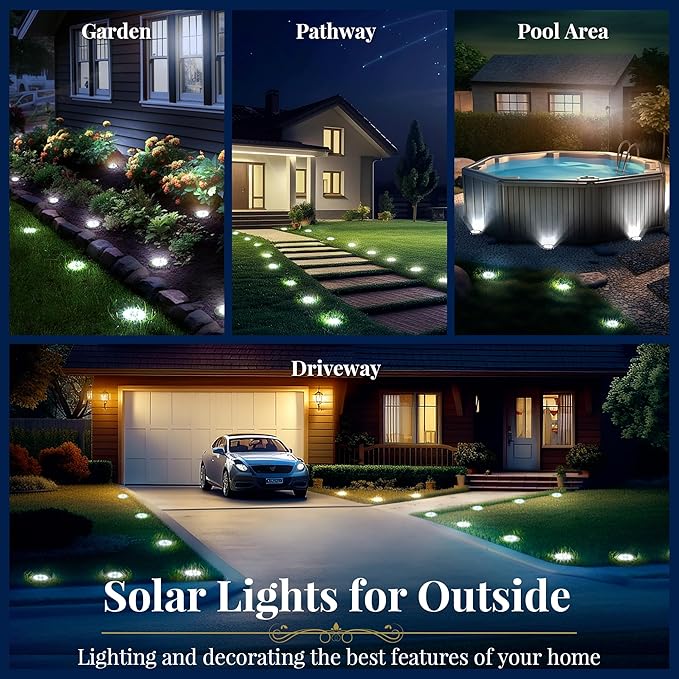 SOLPEX Solar Ground Lights, 16 Pack Solar Lights Outdoor Waterproof, 8 LED Solar Powered Landscape Lighting for Garden Yard Patio Pathway Driveway Walkway (Cool White) Solpex