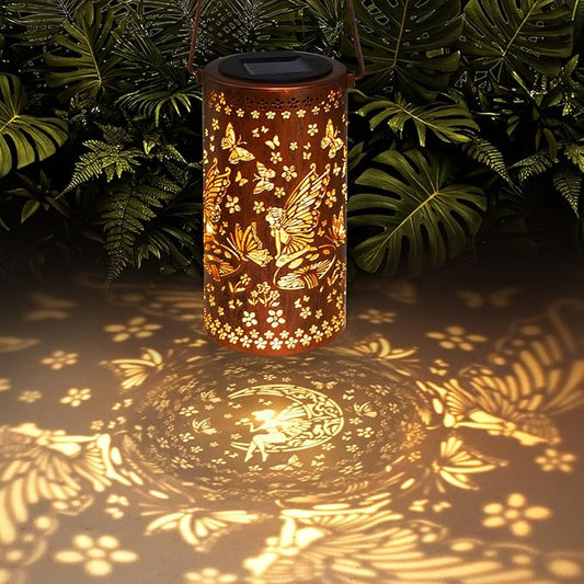 Solar Lanterns Outdoor Hanging Lantern Lights,Fairy Metal Decor Lanterns-Waterproof LED Decorative Light for Garden Patio Yard Lawn Backyard Front Porch as Gifts for Mom Grandma Women DIBIEECN
