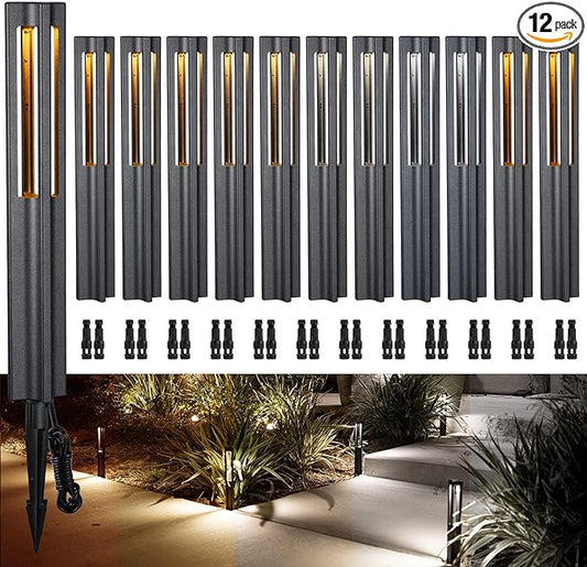 LEONLITE 12-Pack 5CCT Low Voltage Path Lights, Update 1800K2700K3000K4000K5000K Selectable, 3W LED Landscape Pathway Lights, Outdoor Landscape Lighting for Driveway, Aluminum, 12-24V, ETL, IP65, Black LEONLITE