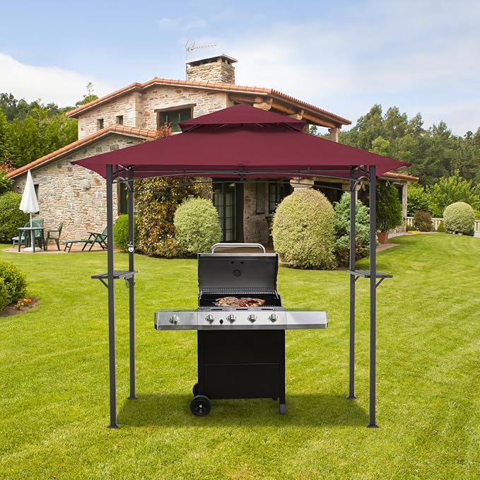 AECOJOY 8' x 5' Grill Gazebo, Grill Canopy for Outdoor Grill, 2- Tier BBQ Gazebo Shelter for Patio, Backyard and More (Wine Red) AECOJOY