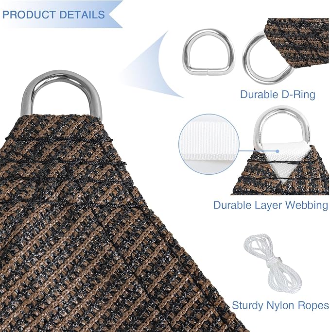 E&K Sunrise 15' x 15' x 15' Sun Shade Sail Triangle Canopy Shade Cover UV Block for Patio Backyard Garden Outdoor (Brown) EKSUNRISEINC