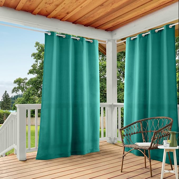 TOWN & COUNTRY BASICS Cabana Solid Heavyweight Indoor Outdoor Curtains, Light Filtering Opacity with Grommet Top, Water Repellent, 2-Pack Set, 54"x84", Teal TOWN+%26+COUNTRY+BASICS
