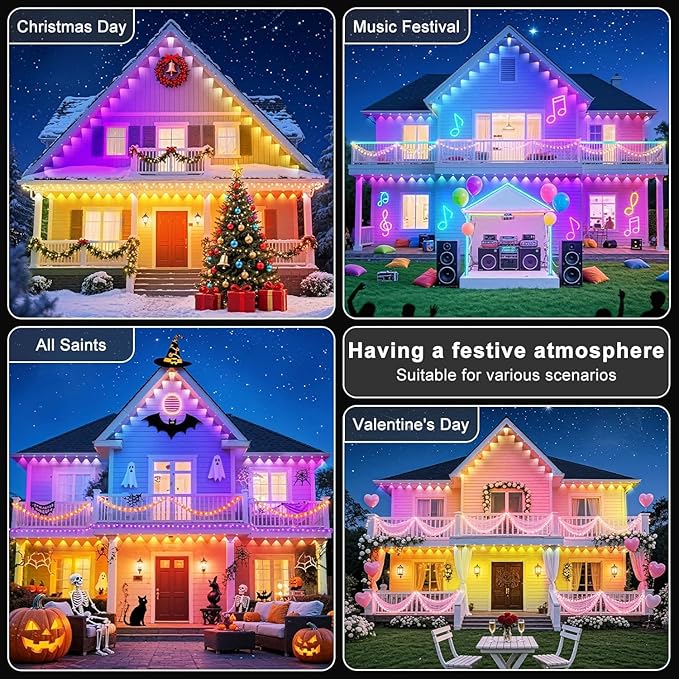 200FT Permanent Outdoor Lights for House Waterproof, IP67 LED Eave Lights with App/Remote Control, Outdoor Permanent led Lighting for House Roof Decor,Christmas,Party,All Holiday and Daily Rootora