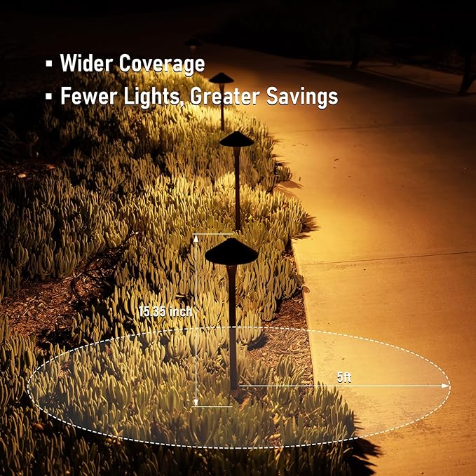 LEONLITE Update 5CCT Low Voltage Pathway Lights, LED Landscape Path Lights, 1800/2700/3000/4000/5000K, Flat Cone Head, 12-24V AC/DC, IP65 Outdoor Walkway Light, Oil Rubbed Bronze Aluminum, Pack of 6 LEONLITE