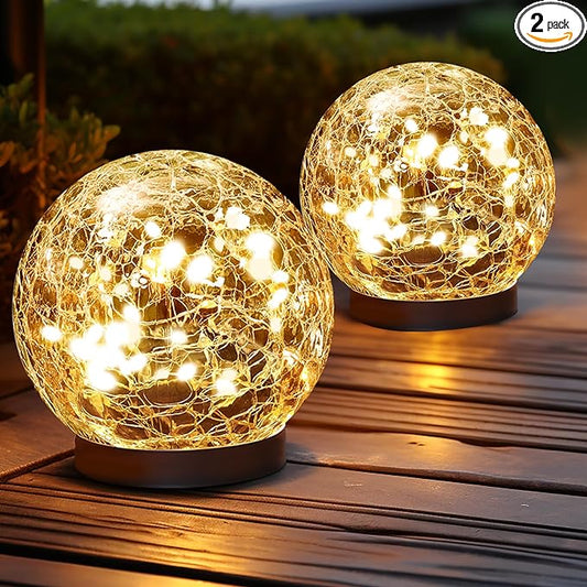 Solar Globe Lights Outdoor Waterproof-Solar Balls Garden-Cracked Glass Ball Solar Lights Outdoor-Solar Orbs Outside-Outdoor Decorations Patio & Yard Lawn Backyard Decor (GUO-XBQ-5-5-5) JKIMK