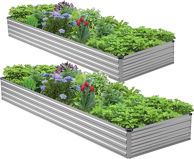 2PCS 10x3x1ft Galvanized Raised Garden Bed Kit,Metal Planter Box for Vegetables,Flowers,Herbs Durable Rust-Resistant Patio Gardening Beds,Silver Henshwon