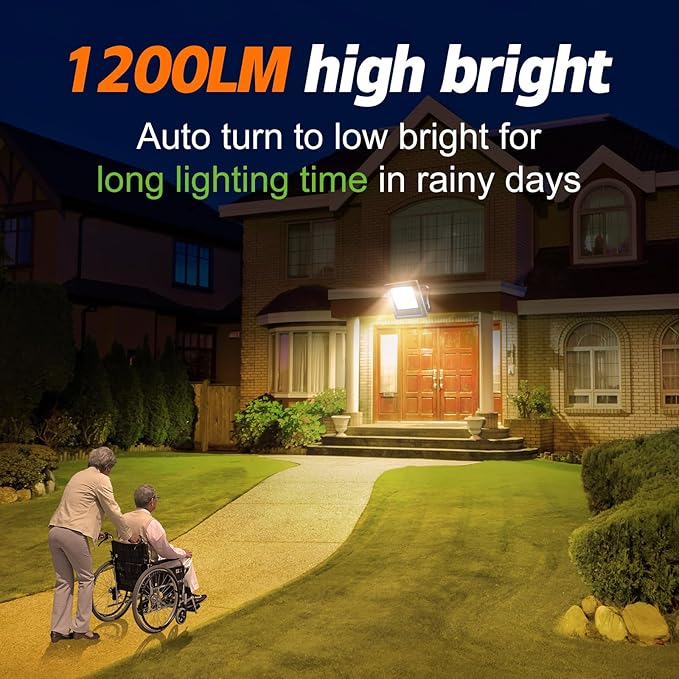 Solar Lights Outdoor Solar Flood Dusk to Dawn Lights 4400mAh 3000K Warm White Auto On/Off with 16.4Ft Cable IP65 Waterproof for Outside Front Door Barn Garden Garage Yard Patio Pool Lightonight