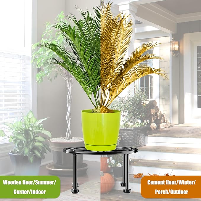 Garden Gifts Plant Lovers Gifts Black Metal Plant Stand with Anti-Slip Base Rustproof Heavy Duty Decorative Round Flower Stand Display Shelf for Indoor/Outdoor MetalBlackPlantStands