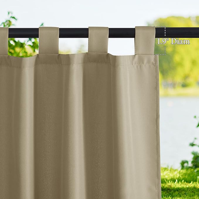 NICETOWN Patio Curtains Outdoor Waterproof 84 inch Long 2 Panels=110" Wide, Tab Top Thermal Insulated Water Resistant Outdoor Drapes Keep Privacy for Pergola/Arbor, Taupe NICETOWN