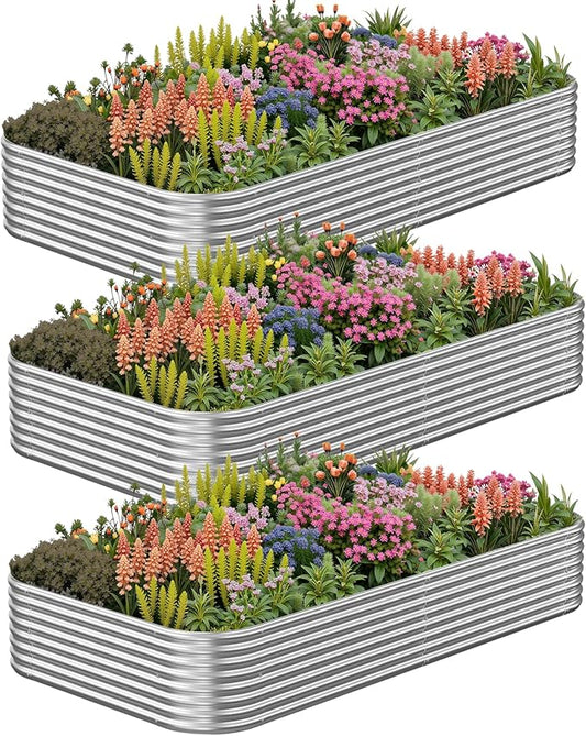3 Pack Corrugated Galvanized Steel Raised Garden Bed Outdoor, Metal Above Ground Garden Bed for Vegetables and Flowers, Raised Beds for Gardening-3x2FT CATMANOR