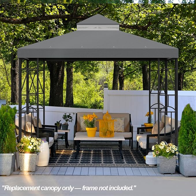 10x10 Canopy Replacement Top Double Tiered Gazebo Cover for Yard, Patio & Garden Durable Sunshade Replacement (Gray) Rootora
