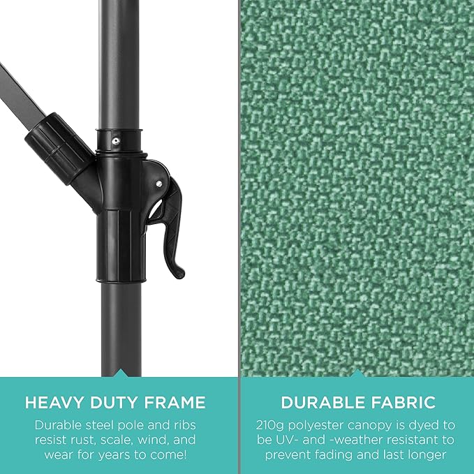 Best Choice Products 10ft Offset Cantilever Hanging Market Patio Umbrella, 8 Sturdy Ribs, Easy Adjustment - Seaglass BestChoiceProducts