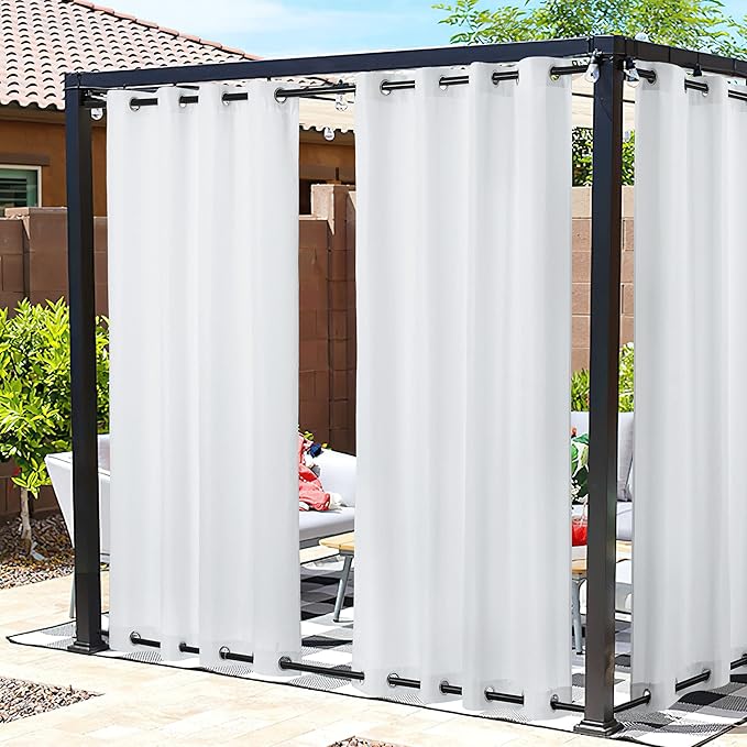 NICETOWN Canvas Outdoor Curtains for Patio Waterproof 2 Panels, Thermal Insulated Silver Rustproof Grommet Top & Bottom Privacy Windproof Outdoor Curtains/Drapes for Cabana, W55'' by L95'', White NICETOWN