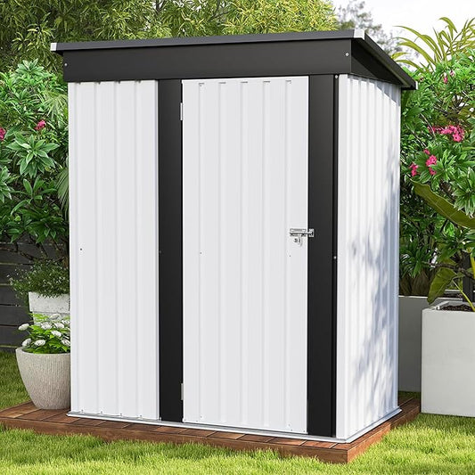 Patiowell 5x3 FT Outdoor Storage Shed, Garden Tool Shed with Sloping Roof and Lockable Door, Metal Shed for Backyard Garden Patio Lawn, White Patiowell