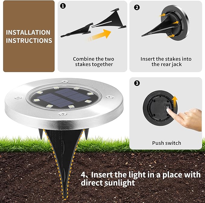 SOLPEX 20 Pack Solar Ground Lights Waterproof, Solar Powered Garden Lights, Landscape Lighting for Pathway Driveway Patio Backyard Walkway (Warm White) Solpex