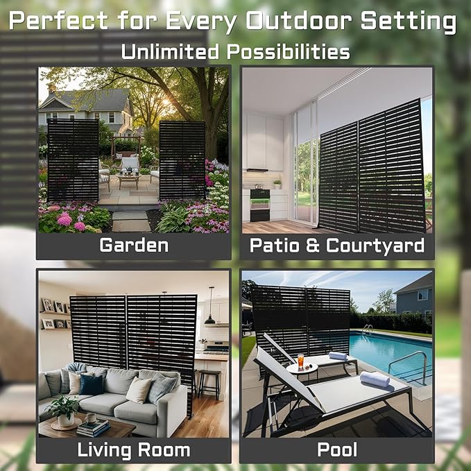 72" H Metal Outdoor Privacy Screen – Freestanding Rustproof Louvered Fence Panel for Patio, Garden, Balcony, AC Unit Cover, Trash Can, Modern Decorative Divider TALLYVERUS
