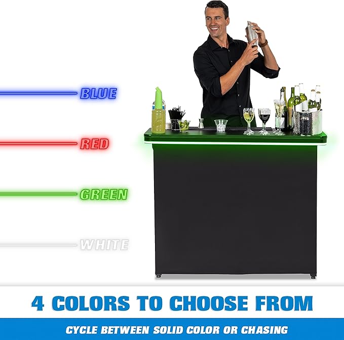 GoBar PRO Commercial Grade Portable Bar Table - Mobile Bartender Station for Events - Includes Black Skirt and Carry Case - Standard or LED, Pack 1 GoBar