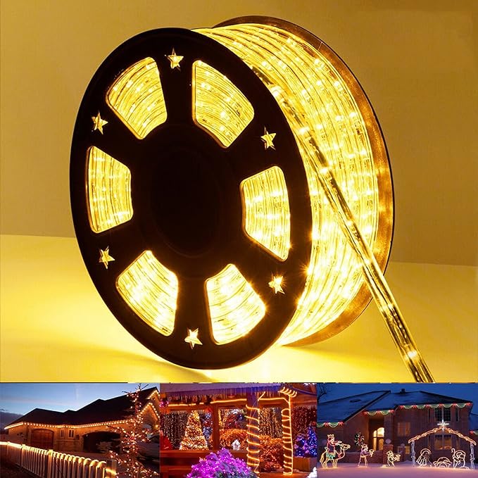 200ft LED Rope Lights Outdoor, 1440 LED Flexible Tube Lights with 8 Modes, Waterproof LED Rope Lighting for Outside, Garden, Patio, Bedroom, Party, Pool, Fences, Indoor Outdoor Decoration (Warm White) Jnaurb