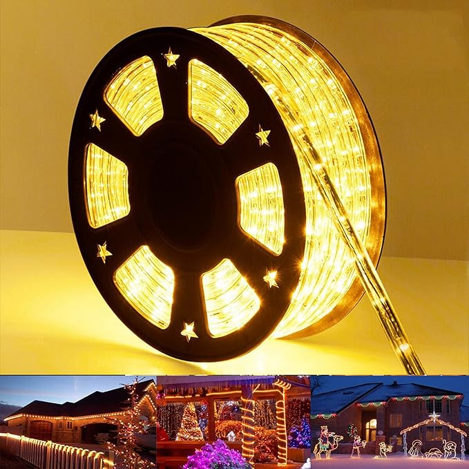 50ft 360 LED Rope Lights Outdoor, Connectable and Flexible Tube Lights with 8 Modes, Waterproof Indoor Outdoor LED Rope Lighting for Deck, Garden, Pool, Patio, Indoor Outdoor Decorations (Warm White) Jnaurb