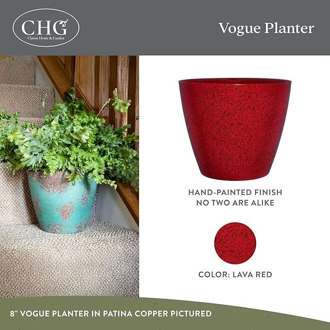 Classic Home and Garden Vogue Planter Pots w/Pottery Quality Finish - Modern Indoor & Outdoor Flower Pots - UV-Resistant Porch Planters - Decorative Pot for Flowers & Herbs (8” Lava Red) ClassicHomeandGarden