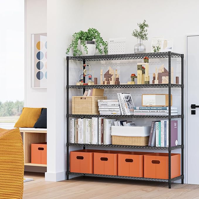3500LBS 59" W 5 Tiers Storage Shelves, Metal Shelving Wire Metal Shelving Unit Shelves for Storage Adjustable Garage Shelving for Pantry Kitchen Garage Black 17.7" D x 59.1" W x 70.4" H MEIGAOPLASTICANDMETALHKCOLIMITED