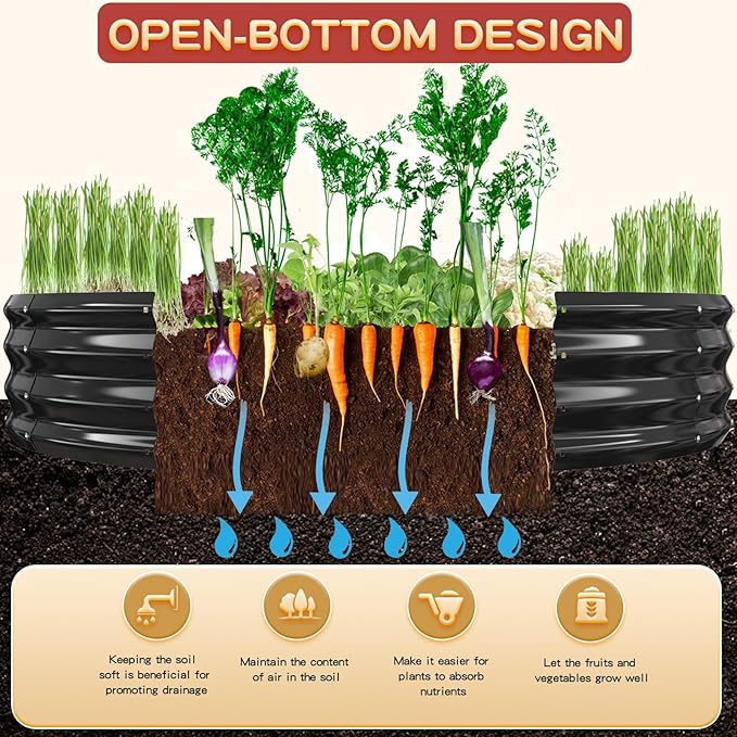 Durable Round Galvanized Steel Raised Garden Bed for Planting,Round Galvanized Steel Fire Ring/Fir Pit for Outdoor- 6×6×1FT,0.8MM Thick (Black, 72 ins Diameter x 12 ins high) zbzbml