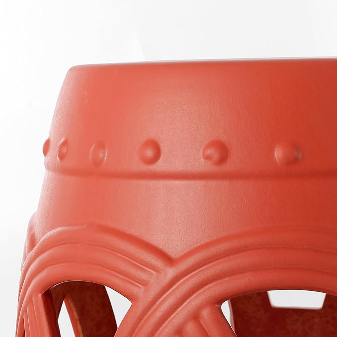 JONATHAN Y TBL1022G Lucky Coins 16" Chinese Ceramic Drum Indoor/Outdoor Garden Stool Bohemian, Coastal, Cottage, French Country, Traditional, for Living Room, Garden Room, Patio, Matte Coral JONATHANY