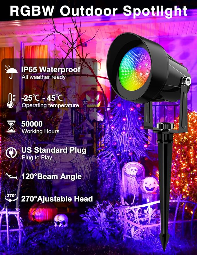 Spot Lights Outdoor, Smart RGBW LED Color Changing Landscape Lighting with APP and Remote Control, Music Mode, DIY Scenes, Timing, IP65 Waterproof Spotlight Plug in for Yard Garden, 4 Pack CREPOW