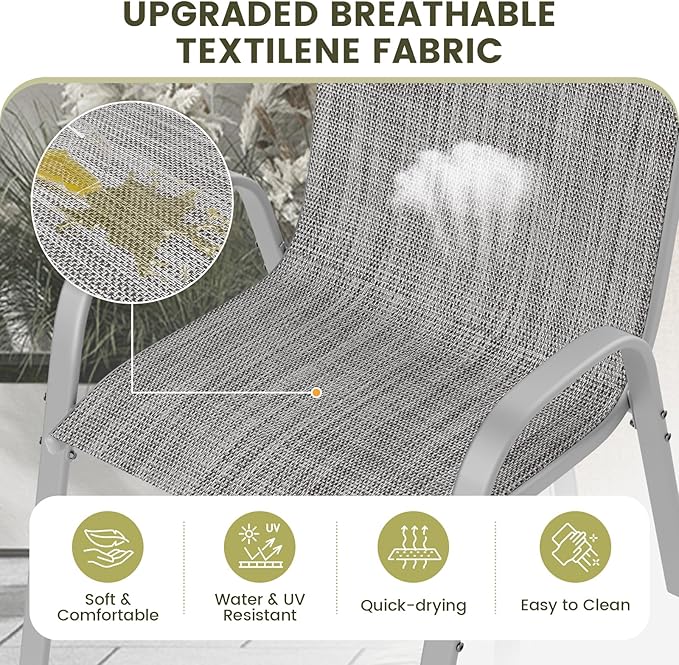UDPATIO Patio Chairs Set of 2, Stackable Silver Outdoor Dining Chairs with High Back, Breathable Textilene Fabric Outdoor Chair All Weather, 350LBS Capacity for Garden, Backyard (Light Grey) UDPATIO