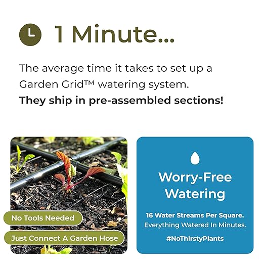 Garden Grid Watering System | Square Foot Gardening Grid & Irrigation in One | Pre-Assembled Watering Grid and Square Foot Garden Style Planting Template | USA-Made Quality | Size: 4x6 – Dims: 44"x66" GardenInMinutes