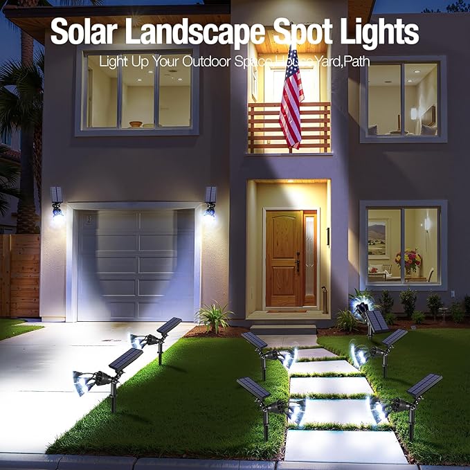 Solar Spot Lights Outdoor 1000LM, IP68 Waterproof Solar Lights Outdoor with 7x360° Adjustable Metal Hose, 4 Lighting Modes Spotlights for Garden Pathway Yard Landscape, 4 Pack (Cool White) AOUNQ