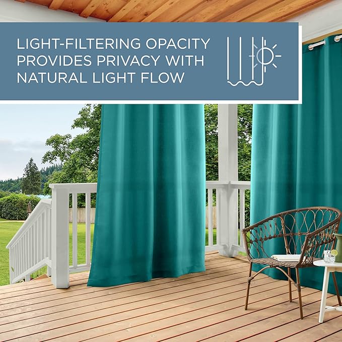 TOWN & COUNTRY BASICS Cabana Solid Heavyweight Indoor Outdoor Curtains, Light Filtering Opacity with Grommet Top, Water Repellent, 2-Pack Set, 54"x108", Dark Teal TOWN+%26+COUNTRY+BASICS