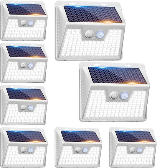 Peasur White Solar Lights Outdoor Waterproof, 8 Pack 140LED Bright Motion Sensor Security Lights 3 Modes, Solar Powered Fence Wall Light for Garden Yard Outside Peasur