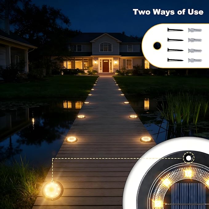 Flacchi Solar Lights Outdoor - Solar Powered Ground Lights Outdoor Solar Disk Light Waterproof Landscape Light for Patio Yard Pathway Walkway Driveway (Warm White, 12 Pack) Flacchi