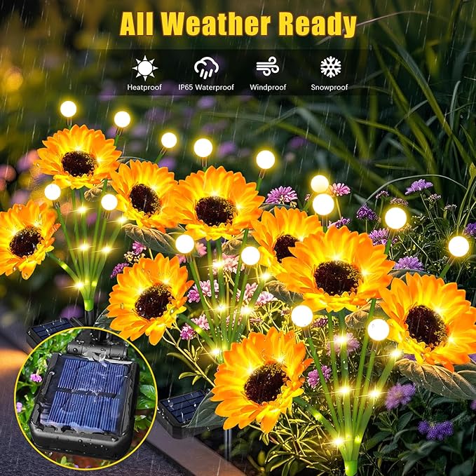 6 Pack Sunflower with Firefly Lights,Solar Lights Outdoor Garden Decor,Solar Flowers Lights Waterproof,Sunflowers Birthday Gifts for Mom Women,Decorative Stakes Fairy Lights for Yard Patio Lawn EDOF