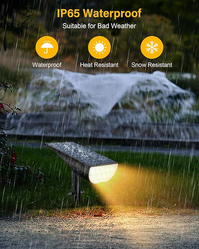 BAXIA TECHNOLOGY Solar Spotlights Outdoor Waterproof, 3 Lighting Modes Spot Lights, Dusk to Dawn Solar Powered Outdoor Lights for Yard Pathway Driveway Landscape, Warm White, 2 Pack BAXIATECHNOLOGY