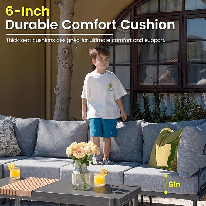 Sundale Outdoor 3 Pieces Patio Furniture Set, Metal Outdoor Sectional Sofa with Coffee Table, All-Weather Modern Outdoor Conversation Sets for Balcony, Porch, Poolside, Sunroom SundaleOutdoor