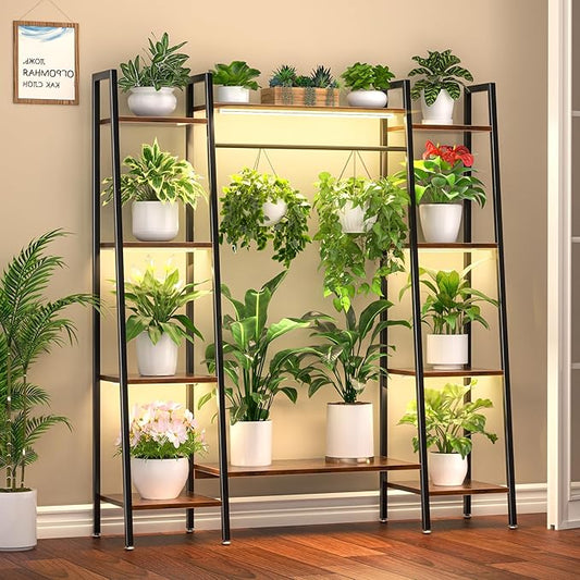 Plant Stand Indoor with Grow Lights, 6 Tiered Metal Plant Shelf, 55" Large Plant Stand for Indoor Plants Multiple, Corner Plant Holder Display Shelf, Tall Plant Rack for Living Room, Patio BACEKOLL