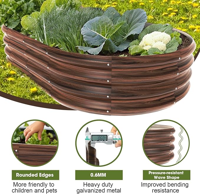 5x3x1ft Oval Galvanized Raised Garden Bed Outdoor 9-in-1 Large Metal Modular Planter Box Raised Beds for Gardening,Vegetables,Fruits,Flowers & Herbs (Brown) IDEAFAMILY