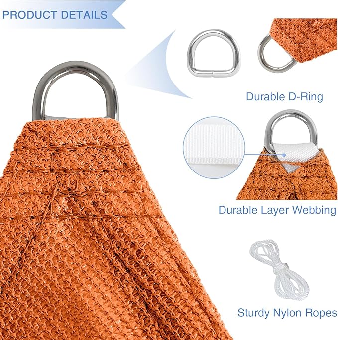 E&K Sunrise 28' x 28' x 28' Sun Shade Sail Triangle Canopy Shade Cover UV Block for Patio Backyard Garden Outdoor (Orange) EKSUNRISEINC