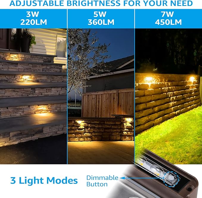LEONLITE 8-Pack Premium Series 12 Inch Dimmable LED Hardscape Lighting 3 Way, 3W/5W/7W Retaining Wall Lights, Low Voltage Landscape Lights, 12V Paver Light, Outdoor Step Light, 3000K Warm White, ETL LEONLITE