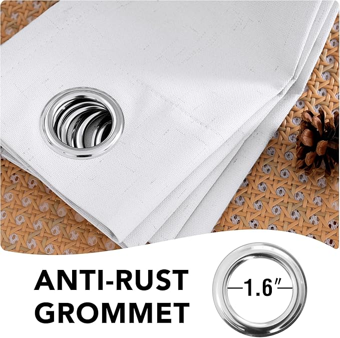 H.VERSAILTEX Linen Blackout Curtains Durable Thick Textured Linen Look 100% Blackout Patio Door Curtain Anti Rust Grommet Extra Wide Sliding Door Curtain Panel, W100 x L84 inch - Pure White HVERSAILTEX