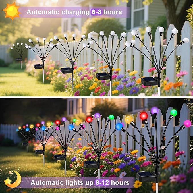 Solar Garden Lights Outdoor Decor, 24 LEDs Solar Firefly Light, Multicolor Changing RGB Swaying Lights Outdoor Waterproof, 4 Pack 6 Heads Christmas Garden Decorative for Yard Patio Pathway Lawn Decor ZFNN
